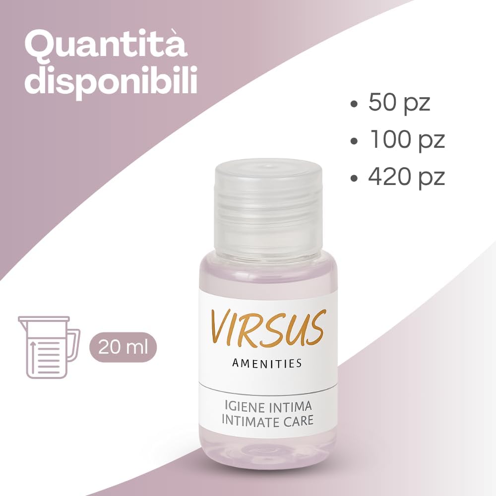 Virsus Flaconi Igiene Intima 20 ml, Flaconcini con Tappo Richiudibile per Hotel B&B Linea Cortesia 50 pezzi