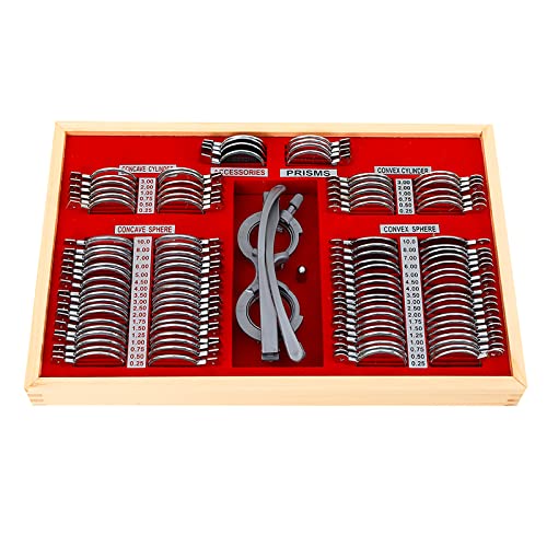 Eapmic 104 PCS Optical Trial Lens Kit, Metal Rim Optical Trial Lenses Set for Optometry with Optical Trial Frame, Aluminum Case