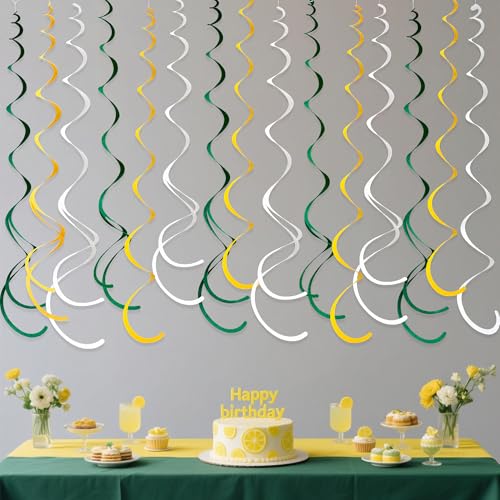 Image of 36 Pcs Green Yellow White Hanging Swirl Decorations Felt Swirl Streamer Spiral Ceiling Garland Banner for Graduation Birthday Wedding Retirement Spring Summer Garden Party Decor Supplies