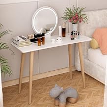 Small Vanity Desk with Mirror, Nordic Style Makeup Vanity Desk, Small Space Mini Makeup Table, Makeup Vanity Table for Bedroom with 40 Inch Spacious Desktop, Girls Vanity Desk, Compact Makeu