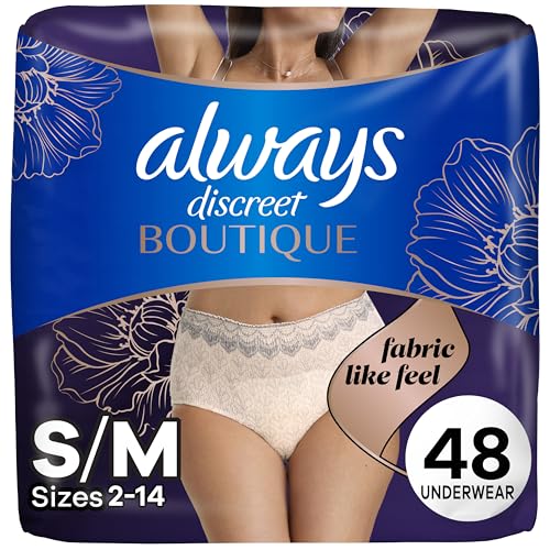 Always Discreet Boutique Incontinence and Postpartum Underwear for Women, Maximum Protection, S/M, Rosy, 12 Count x 4 Packs (48 Count Total) (Packaging May Vary)