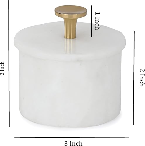 Miniatura 6 de Queenza Bodega de sal con tapa y perilla de latón, cuenco de sal de mármol Makrana blanco de 3 pulgadas, plato de sal para cocina y comedor, caja