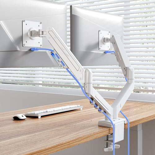 Image of Flexispot Dual Monitor Arm, 17-32 Inch Monitor Mount up to 19.84 lbs, Fast Install VESA Mount for Home Office Gaming, Full Adjustable Gas Spring with C-Clamp and Grommet Base, White