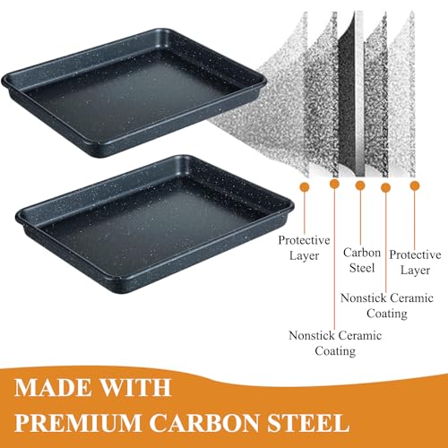 Walooza 11 Inch Nonstick Baking Sheets Set of 2, Carbon Steel Cookie Sheets for Baking, Heavy Duty & Stackable Baking Pans for Oven, Non Toxic & Easy Clean, 11x9 Inch Baking Trays