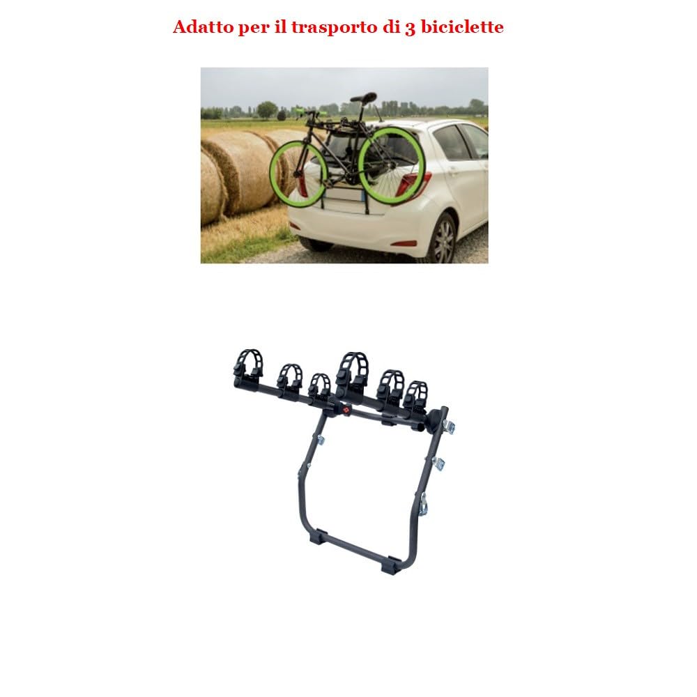 COMPATIBILE CON FIAT PANDA III (319) per anno dal 12 in poi PORTABICI PER BAGAGLIAIO POSTERIORE AUTO IN ACCIAIO PORTA BICICLETTE ADATTO PER 3 BICI CARICO MAX 45KG 70X56X11CM