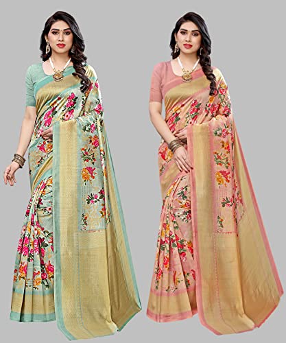 Image of Yashika Plain Women's Combo Art Silk Printed Saree with Blouse Piece Pack of 2