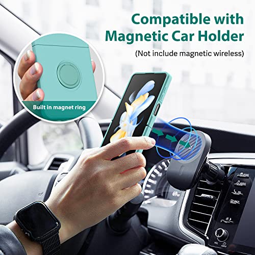 Oakxco Samsung Galaxy Z Flip 4 Case, Phone Case For Flip 4 5G With Ring Kickstand, Magnetic Ring Holder, Silicone Tpu Rubber Protective Shockproof Cover For Women Girl, Matte Grip Non-Slip, Mint #TOP3