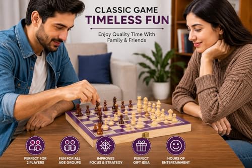 Image of 13 Inch Foldable Wooden Chess Board Set, Premium Quality, with Storage Box, Smooth Finish Pieces, for All Age Groups