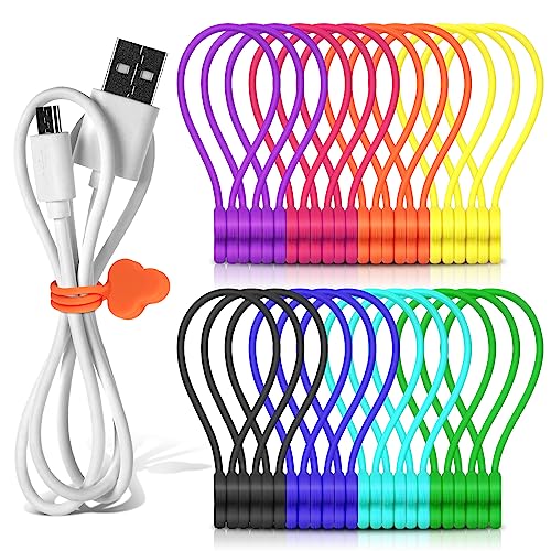 Reusable Magnetic Cable Organizer Twist Ties 24Pcs Cord Management Organizer Travel For Bundling And Organizing Cables Bookmark Fridge Magnet Silicone Cord Winder Magnetic Cable Clips 8 Color