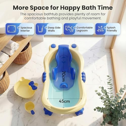 Image of StarAndDaisy Bath Tub for Baby 0-5 Years / Bath tub for Kids with 0-3 Years Girls & Boys with bathseat, Legs, mug and soap tray, Space Saving Design, Newborn Baby Bathing Tub, Easy to Store (Cream-Blue)