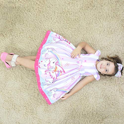 Vestido festa infantil princesa unicórnio e arco-íris