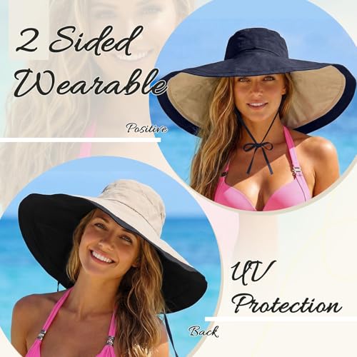Sombrero de ala ancha reversible para mujer 6 pzas miniatura 3