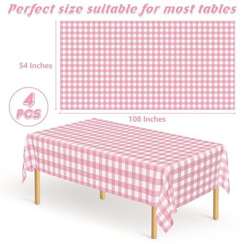 Image of 4Pack Pink Table Cloth, 54 inch x 108 inch Plastic Table Cloth Disposable, Waterproof Picnic Table Cover Checkered Rectangle Tablecloths for Indoor Outdoor Picnic Birthday Party Supplies Gathering BBQ Holiday