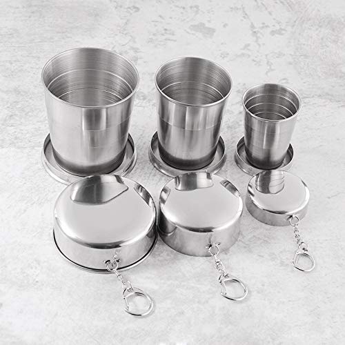 Gtell 3 Pack Stainless Steel Camping Folding Cup Portable Travel Mug, Hiking Demountable Collapsible Cup With Keychain(All-1 Small+ 1Middle+ 1Large) #TOP5