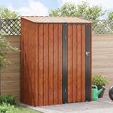 SooIarix Gartenhütte Metall Braun 153,5 x 86 x 200 cm mit Schloss, wetterfester Gartenschuppen für Terrasse und Außenbereich, geräumiger Lagerraum für Werkzeug und Fahrräder