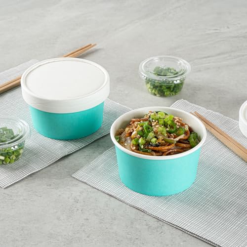 Image of Restaurantware Coppetta 8 Ounce Dessert Cups, 50 Disposable Ice Cream Cups - Lids Sold Separately, Sturdy, Turquoise Paper FroYo Bowls, Striped, For Hot And Cold Foods, Perfect For Gelato (Pack of 2)