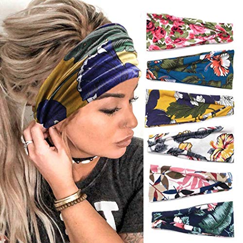 Catery Boho Headband Criss Cross Head Wrap Non Slip Turban Elastic Hair Band Fashion Hair Scarf Accessories for Women and Girls(Pack of 6)