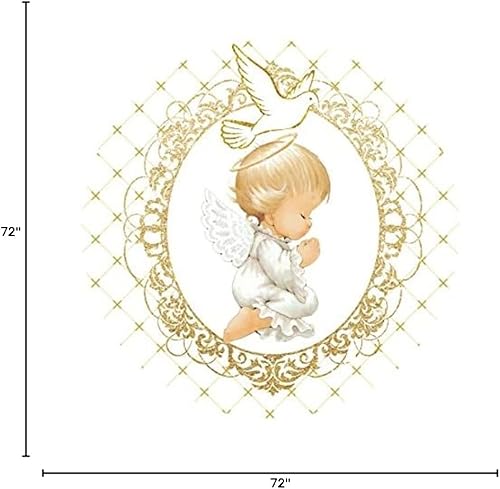 Miniatura 9 de Renaiss Cubierta de fondo redonda de ángel bebé de 7.2 x 7.2 pies, guirnalda brillante de paloma, círculo de ángel pequeño, fondo de fotografía,