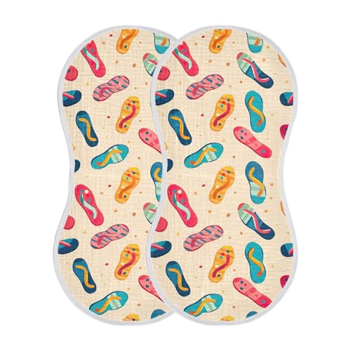 xigua Colorful Flip Flops Pattern Baby Burp Cloths for Newborn Boys and Girls 4 Pack, Soft & Absorbent Cotton Baby Burp Cloth, Baby Washcloths, Newborn Towel, Burp Rags2