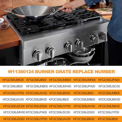Upgraded W11380124 Burner Grates Replacement Parts for Kitchenaid Whirlpool Stove Grate 11” x10.8” Cast Iron Gas Stove Top Burner Grate KCGC506JSS00 KFDC558JSS00 Kitchen Aid Range Cooktop Grate - Thumbnail 7