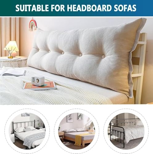 Image of Headboard Reading Pillow Large Bed Pillow Sofa Reading Pillows Double /Single Bed Bolster Long Backrest Pillow Couch Back Cushions Headboard Cushion Lumbar Support Pillow. (Cream, 100 inchx50 inch)