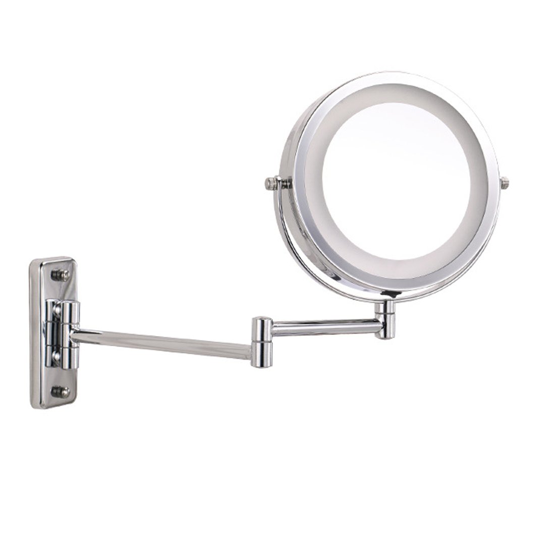 Ruilogod Espejo de aumento de pared LED inalámbrico de doble cara para montaje en pared, color plateado (id: fb0 f2c a10 0f7 b5f