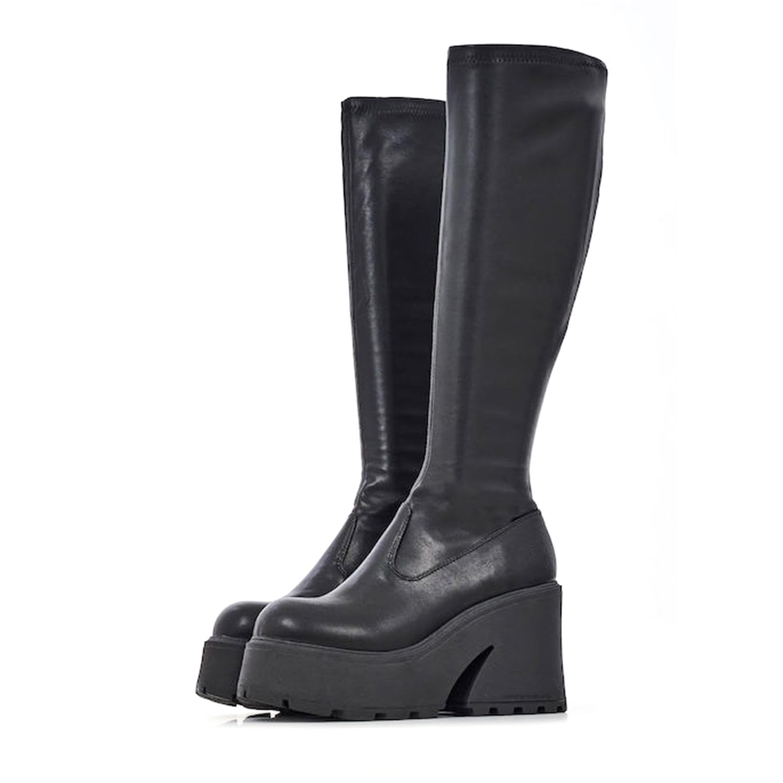Knee High Boots Women Black Boots For Women Platform Chunky Heel Elastic Combat Boots Women Round Toe Fashion