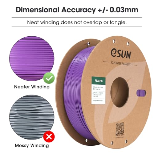 Image of eSUN High Speed PLA+ Filament 1.75mm, 3D Printer Filament Speedy PLA Plus for Fast Printing, Dimensional Accuracy + /- 0.03mm, 1KG Cardboard Spool 3D Printing Filament for 3D Printers, Purple