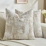 FUTEI Khaki White Decorative Throw Pillow Covers 24x24 Inch Set of 2,Soft Faux Cashmere Jacquard Weave Vintage Euro Pillow Shams,Modern Home Decor for Couch Bed Living Room