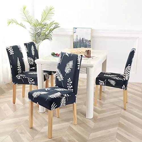 Image of House of Quirk Elastic Chair Cover Stretch Removable Washable Short Dining Chair Cover Protector Seat Slipcover (Pack of 1, Dark Blue Petals)