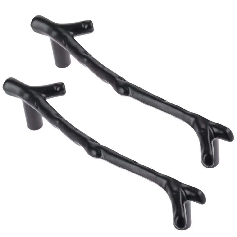 Wushadehans Black Antique Brass Cabinet Drawer Handles 2Pcs Zinc Alloy Twig Branch Decorative Hardware Pulls(,Hole Centers:3.78 Inch)