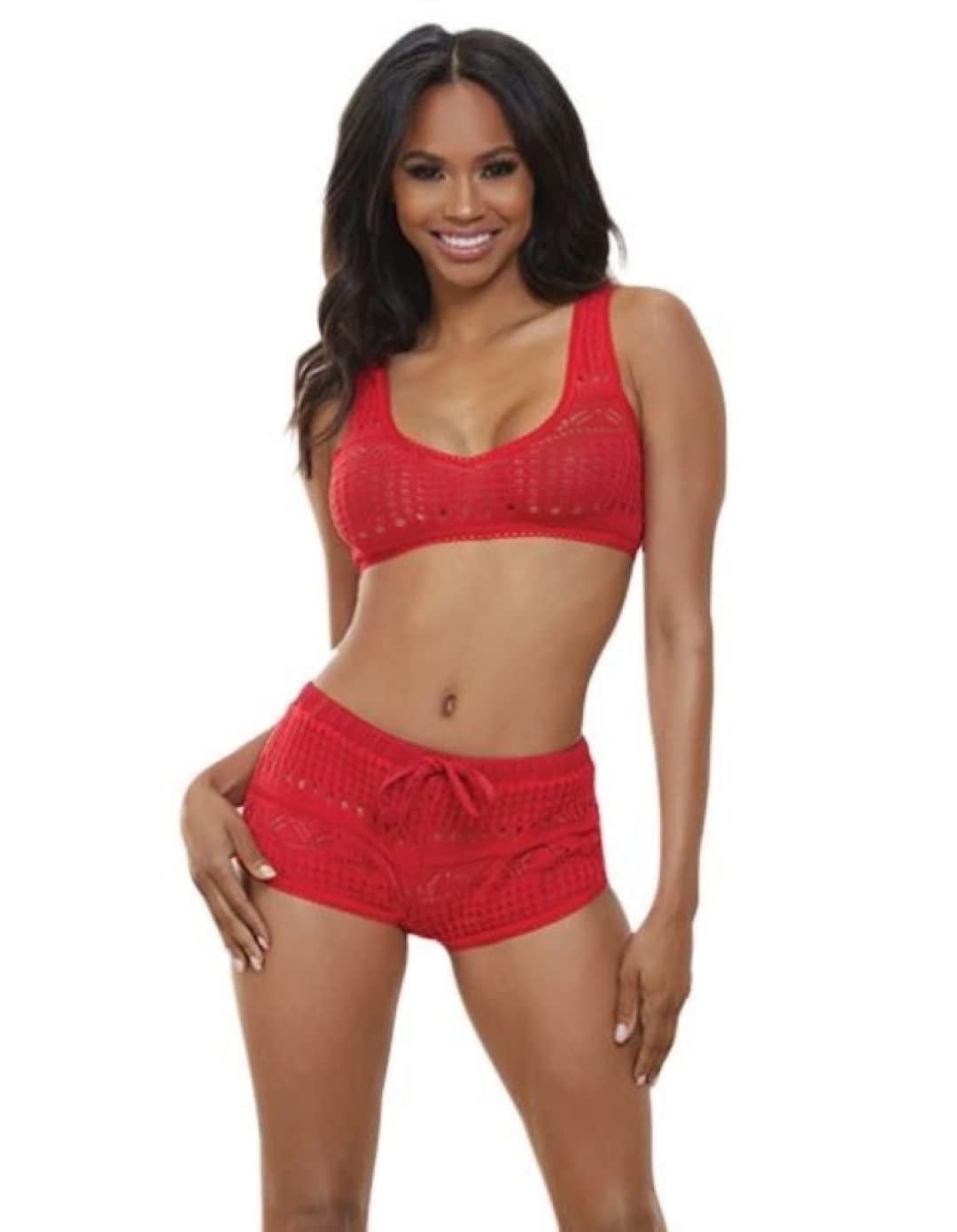 Knit Bralette & Cheeky Shorts - Flame Scarlet