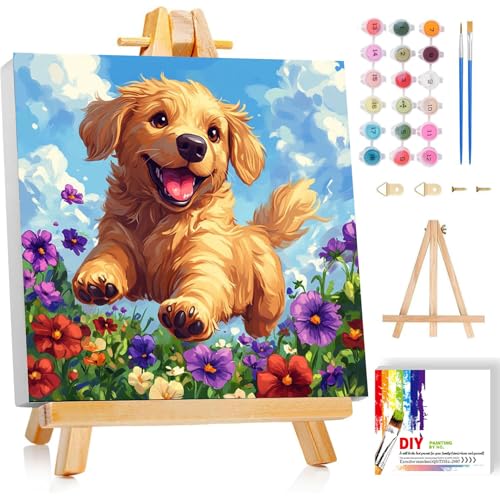 Dog Paint by Numbers Kit for Kids with Frame - Cute Dog Paint by Number for Kids, Kid Painting by Number Kits Age 8-12 for Home Wall Decor 8X8inch...