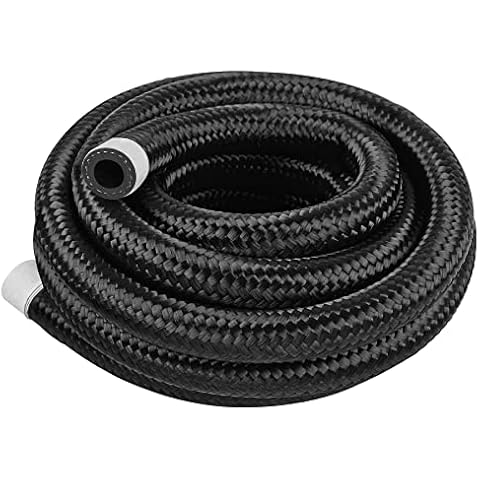 8AN 10 Ft Fuel Line Hose Stainless Steel Nylon Braided Oil Gas Fuel Line Hose 7/16 Inch Inside Diameter Suitable for Fuel Systems Engines Tube Hose - Black Cover
