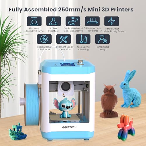 GIANTARM GEEETECH M1 3D-Drucker, Auto Nivellierung Mini 3D-Drucker für Anfänger, Direkt angetriebener Extruder, 250mm/s schnellere Druckgeschwindigkeit, Druckgröße 100 * 110 * 100mm