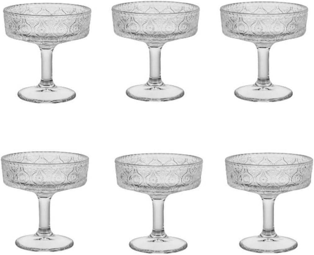 Vintage Martini Glasses Set of 6, 6 oz Crystal Coupe Glasses – Long Stem Design for Cocktails and Wine (Style 1,Set of 6)