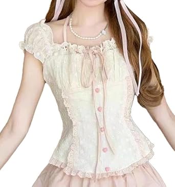 Sweet Kawaii Slim 2-Piece Set Women Cute Lolita Lace Ruffled Skirt Suits