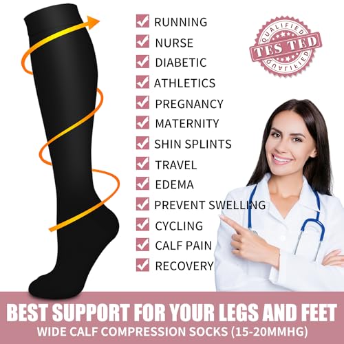 Image of Compression Socks for Women & Men Circulation (6 Pairs) 15-20 mmHg is Best Support for Athletic Running,Nurse