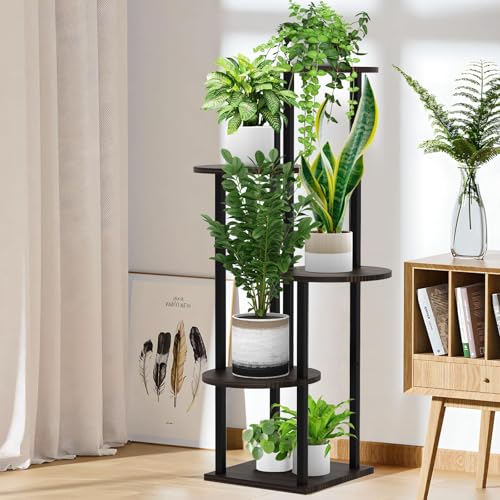 YOCOMEY 5 Tier Hölzern Blumenregal Metall Pflanzenregal, Mehrstöckig Blumenständer Pflanzenständer Blumenbank Blumentreppe Pflanzentreppe… – Ansicht 5