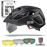 KOLBE Fahrradhelm mit Visier - 3 Magnetische Visiergläser - L Fahrradhelm Herren & Damen - Trekking-, City- & Rennradhelm - Fahrradhelm mit Licht (aufladbar) + Ersatzpolster + Beutel