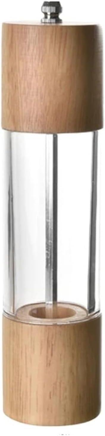 Wooden Manual Salt and Pepper Mill with Adjustable Ceramic Core & Acrylic Body(21.5x5cm)