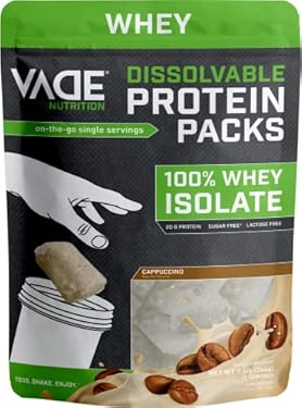AMAZON - VADE Nutrition Dissolvable Protein Packs – 100% Whey Isolate Protein Powder Cappuccino – Low Carb, Low Calorie, Lactose Free, Sugar Free, Fat Free, Gluten Free – 30 Packets to Go