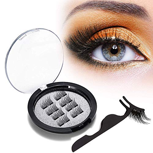 Beauty HAO 2019 Upgraded Magnetic Eyelashes,3D Black Dual Magnetic, Ultra Thick Ultra Solf and Long for Entire Eyes, Glamorous, Natural Look, Handmade Reusabl(8 PC with Tweezers)