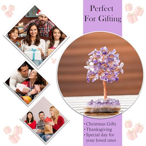 Image of Crocon Amethyst Crystals Tree with Cluster Base Tree of Life, Birthday | Gifts for Women, Men Decor for Shelf, Sister Gift, Birthday Gifts for Mom, Cute Home Office Decor Purple Housewarming Present