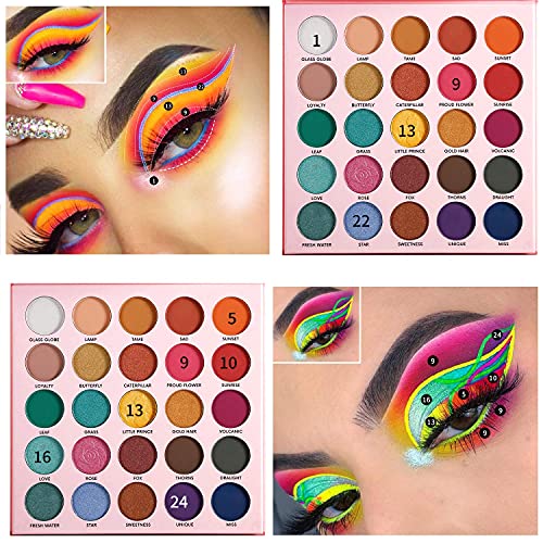 De'lanci Colorful Eyeshadow Palette,25 Color Matte Shimmer Metallic Makeup Palette,Cruelty-Free Highly Pigmented Long-Lasting Eyeshadow Pallet,Nude Red Pink Blue Green Gold Purple Smoky Colorful Shade #TOP4