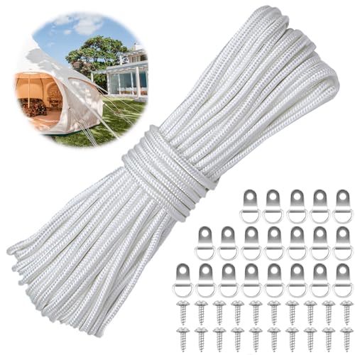 20m*4mm Picture Hanging Cord, Picture Wire, Picture Cord, Strong Nylon Picture Frame Hanging String Rope with 20 D-Ring Hooks and 20 Screws for Hanging Mirror, Paintings, Decorations, Pictures