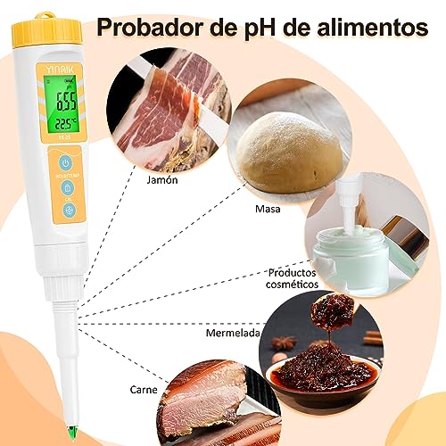 Miniatura 3 de Yinmik Medidor De Ph De Alimentos Medidor De Ph Es Para Masa Agria Y Masa De Pan, Medidor De Ph Digital Para Salsa Picante Y Enlatado, Cerveza, Medidor De Ph Impermeable Para Carne, Queso, Agua