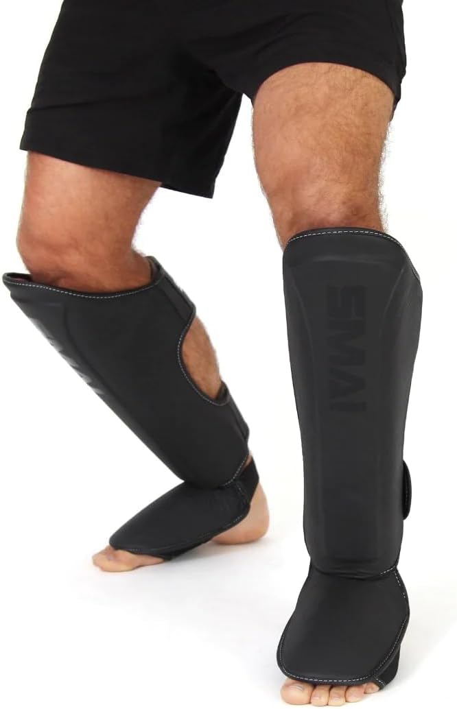 SMAI Thai MMA Kickboxing Guards for Men, Women, Kids with Comfortable, Durable, Impact Resistant, Ankle Support Shin Shields & Foot Protector a Pro-Grade Martial Arts Equipment.