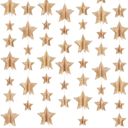 wearage 5 Pack 46 ft 3D Vintage Star Garland, Vintage Book Star Garland | Vintage Christmas Decor, Star Newspaper Bunting Banner, Book Party Decorations, New Year Wedding Home Birthday Holiday Decor