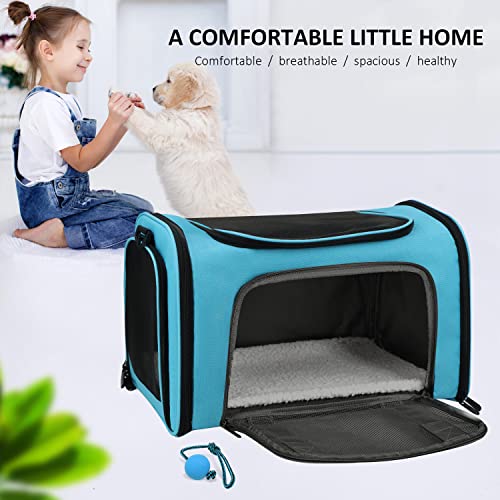 Image of Henkelion Pet Carrier for Small Medium Cats Puppies up to 15 Lbs, Airline Approved Small Dog Travel Puppy Carrier Soft Sided, Collapsible - Blue (Pack of 2)